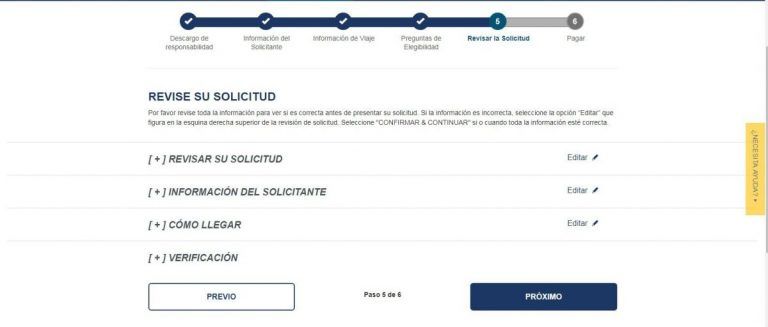 Revisión solicitud ESTA